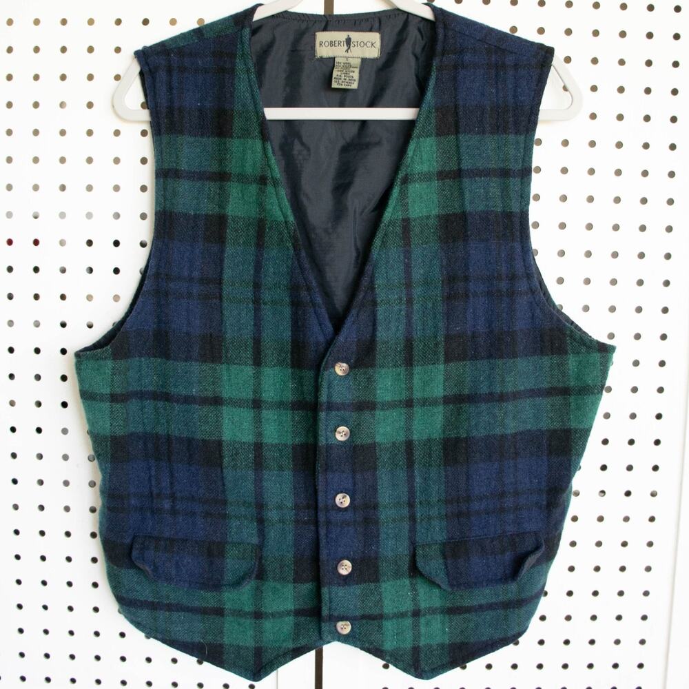 Vintage Robert Stock Tartan Plaid Wool Blend Vest Mens SIZE L